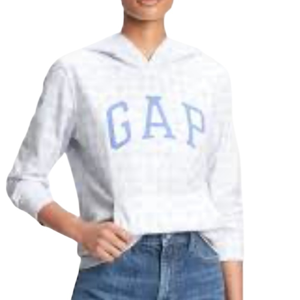 GAP Blue Tie Dye Logo Hoodie Large Soft Pullover Sweatshirt Cotton Blend